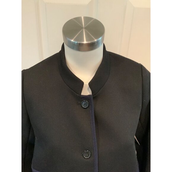J. Crew Black Micro Striped Textured Jacket W/ Navy Piping, Size 2, NWT! - Picture 2 of 7